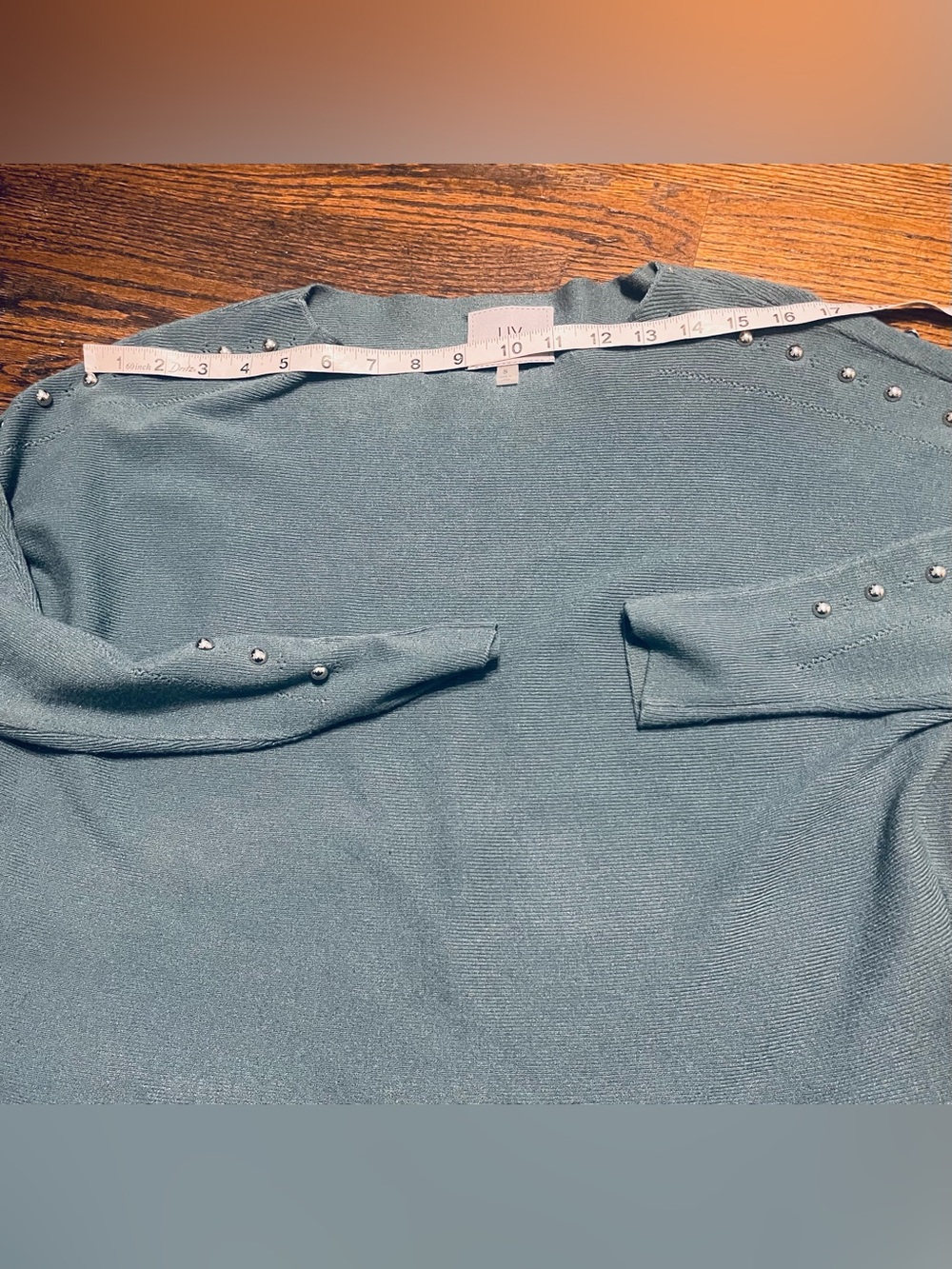 Milano women’s casual Teal Pearl-Trim Long Sleeve Top size S - Picture 11 of 13